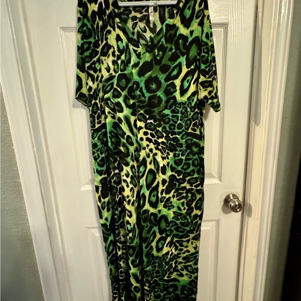 Vibrant Green Animal Print Maxi Dress